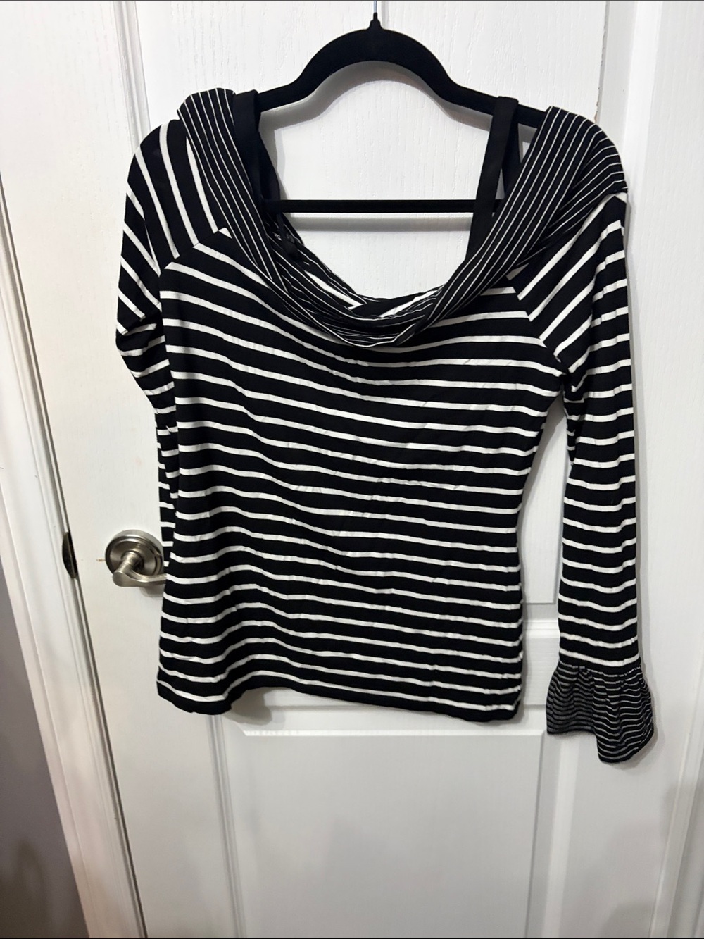 White House Black Market Black & White Striped Boatneck Top